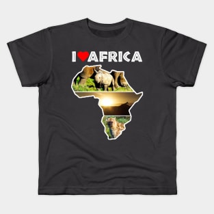 I Love Africa Wildlife Collage Map Kids T-Shirt